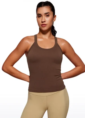 Shop CRZ YOGA Seamless Ribbed Waist Length Racerback Built in Bra Tanks