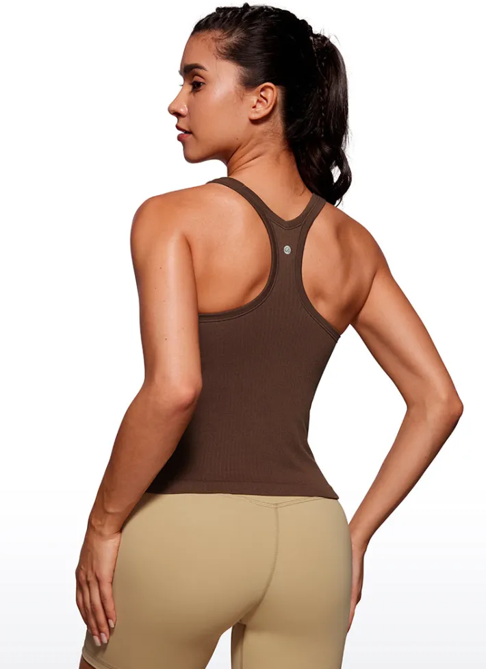 Shop CRZ YOGA Seamless Ribbed Waist Length Racerback Built in Bra Tanks