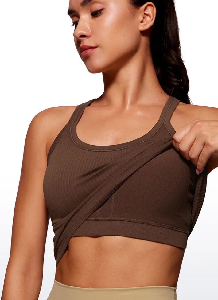 Shop CRZ YOGA Seamless Ribbed Waist Length Racerback Built in Bra Tanks
