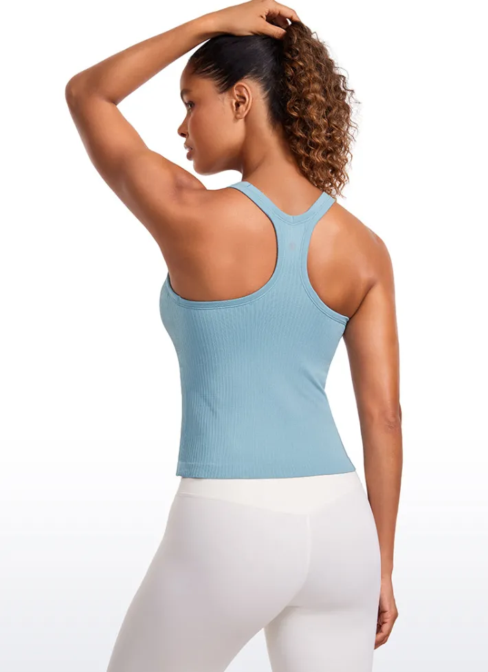 Shop CRZ YOGA Seamless Ribbed Waist Length Racerback Built in Bra Tanks