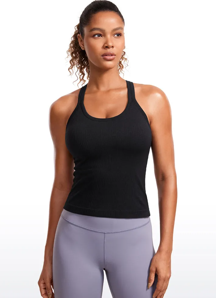 Shop CRZ YOGA Seamless Ribbed Waist Length Racerback Built in Bra Tanks