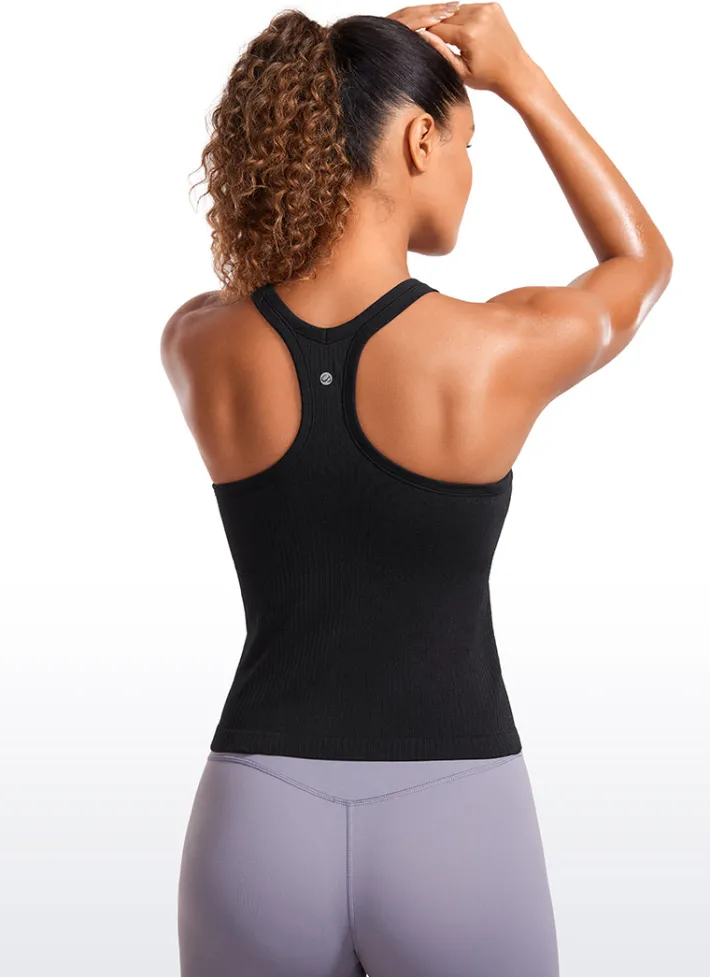 Shop CRZ YOGA Seamless Ribbed Waist Length Racerback Built in Bra Tanks